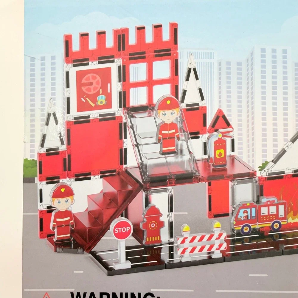 Magnetic Tiles Fire Station Creative Open-Ended Play Skill Building Set